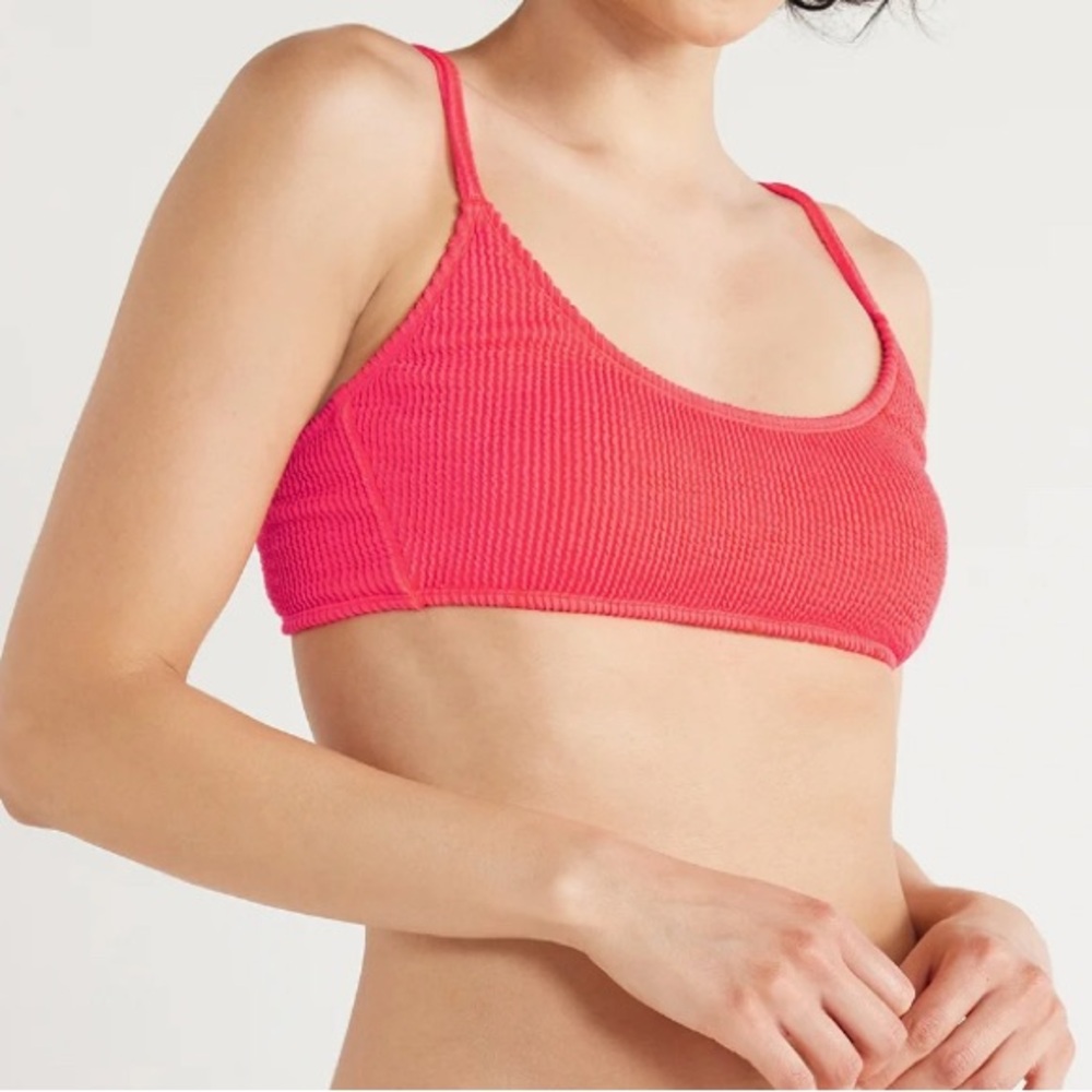 No Boundaries Juniors' Crinkle Bralette Bikini Swim Top Glow Orange Medium Size
